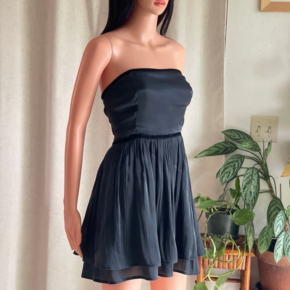 NWOT Free People Daisy Mini Strapless Dress‎ Black Goth LBD Minimalist Size L